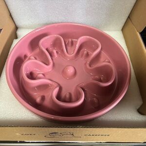 Large Pink Ceramic Pet Bowl - Slow Feeder